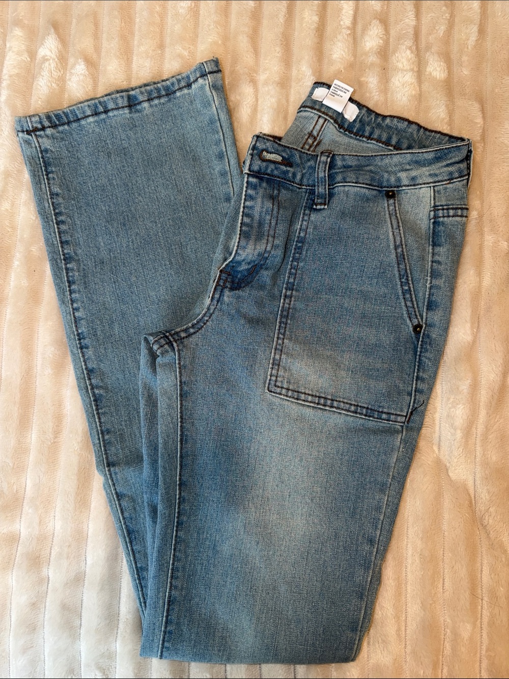 Forever 21 Light Blue Wide Leg Jeans with Front Patch Pockets
